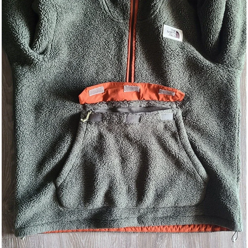 The North Face Hoodie Mens XL Olive Campshire Sherpa Fleece 1/4 Zip Pullover